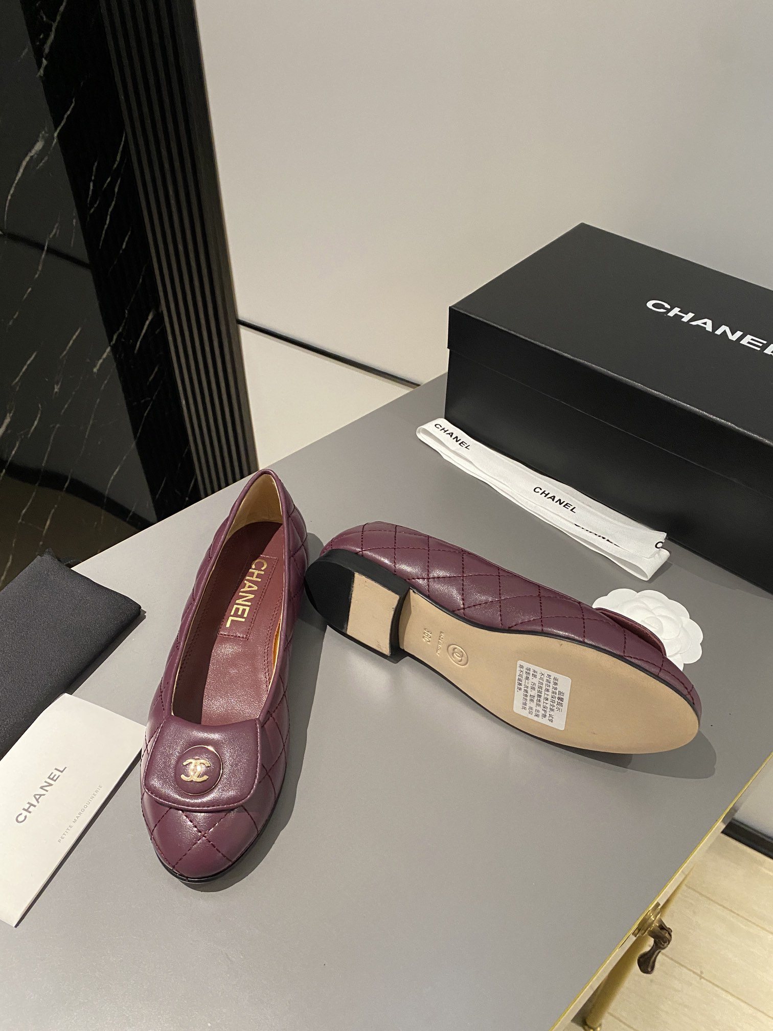 Ch**el Ballet Flats Burgundy For Women