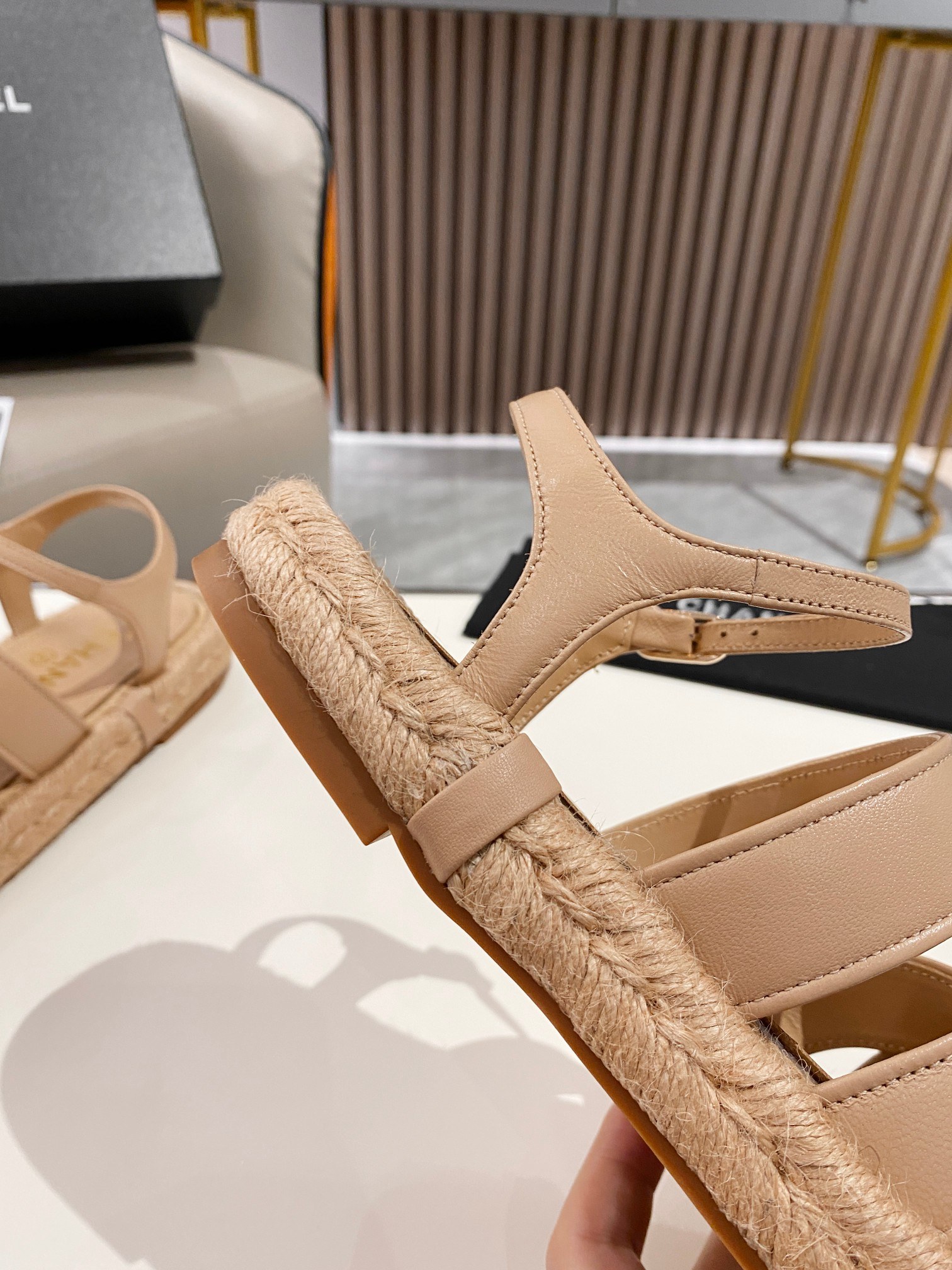 Ch**el Straw Weave Strap Thick Sole Crossbody Brown For Women