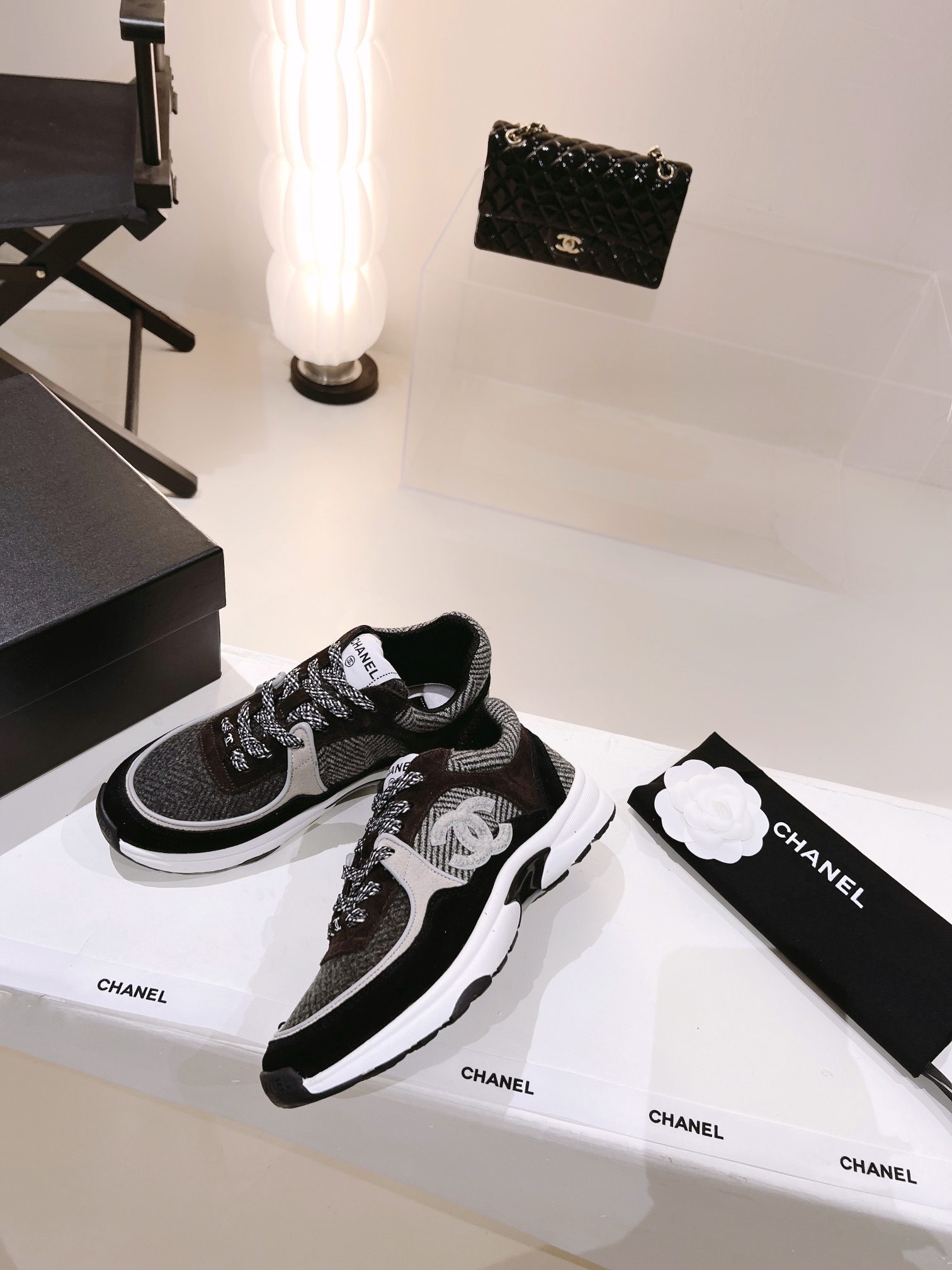 Ch**el Wool Stitch Casual C Sneakers Black For Women