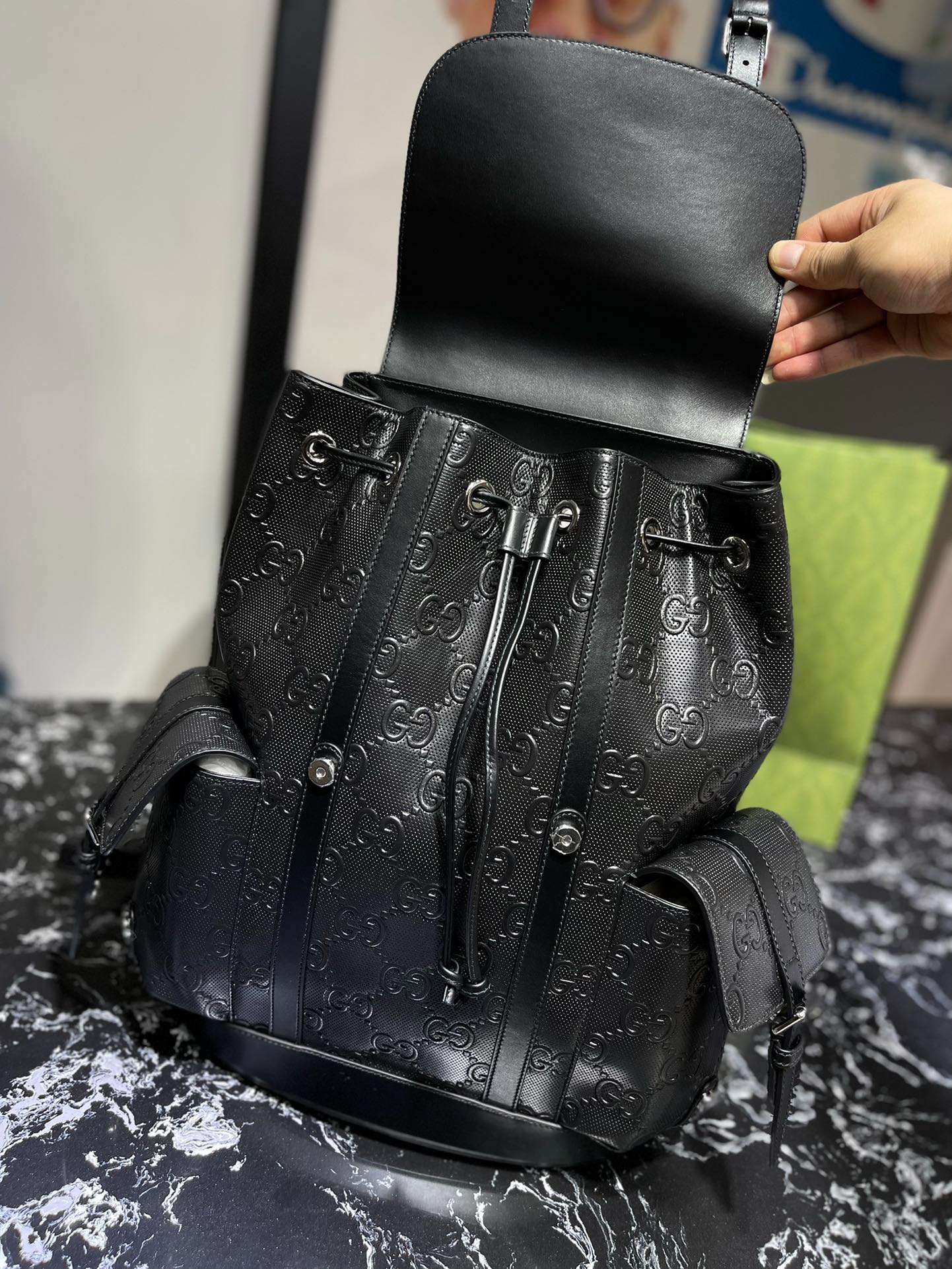 Gvc*1 Embossed Backpack GG Black For Men 41cm / 16.1in 625770 1W3BN 1000