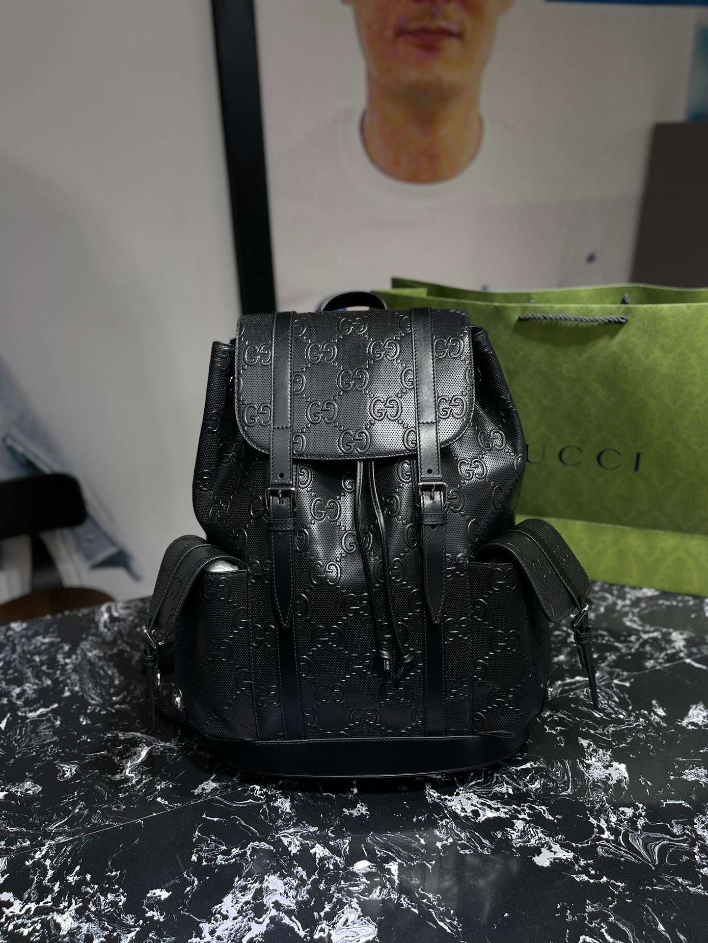 Gvc*1 Embossed Backpack GG Black For Men 41cm / 16.1in 625770 1W3BN 1000