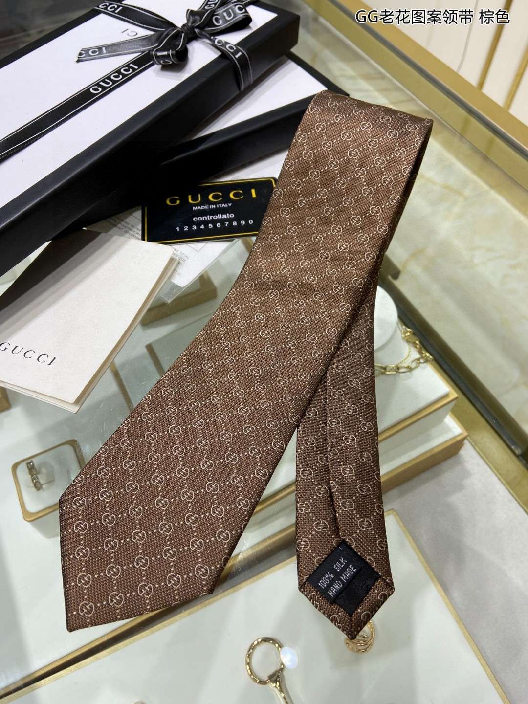 Gvc*1 Pattern Silk Tie Brown For Men