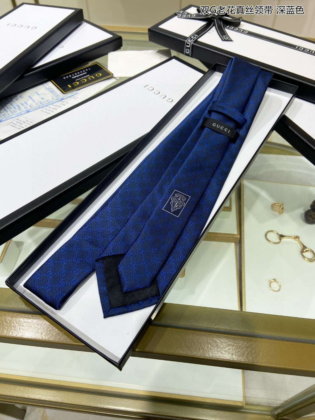 Gvc*1 Pattern Silk Tie Navy Blue For Men