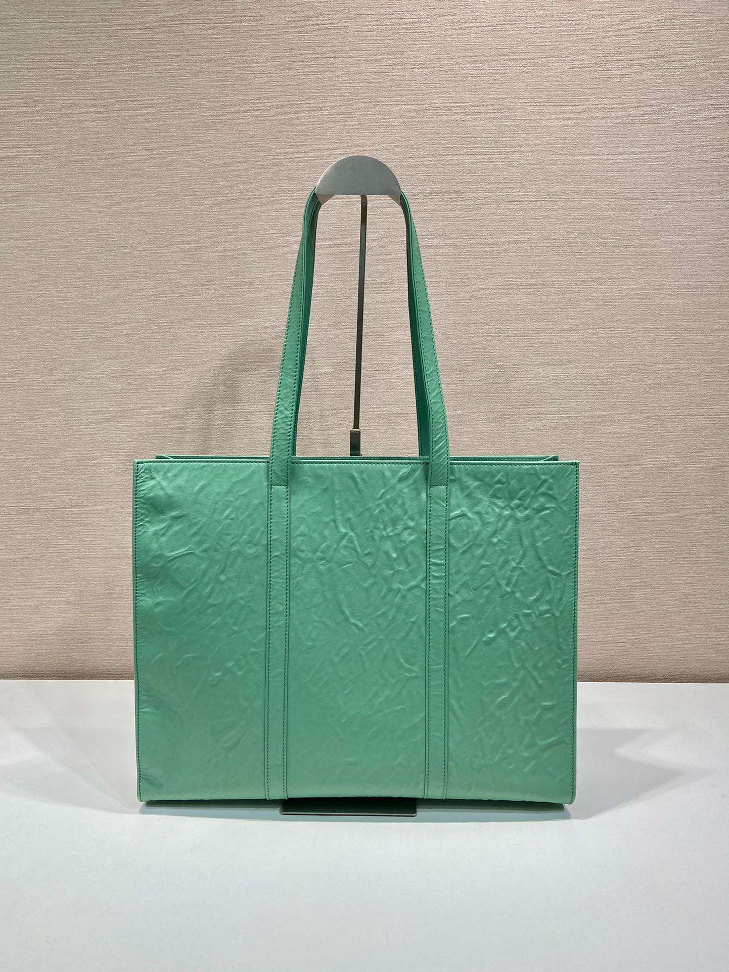 Pra*a Large Antique Nappa Tote Grey/Green For Women 15.3in/39cm 1BG460_UVL_F0480_V_OOO