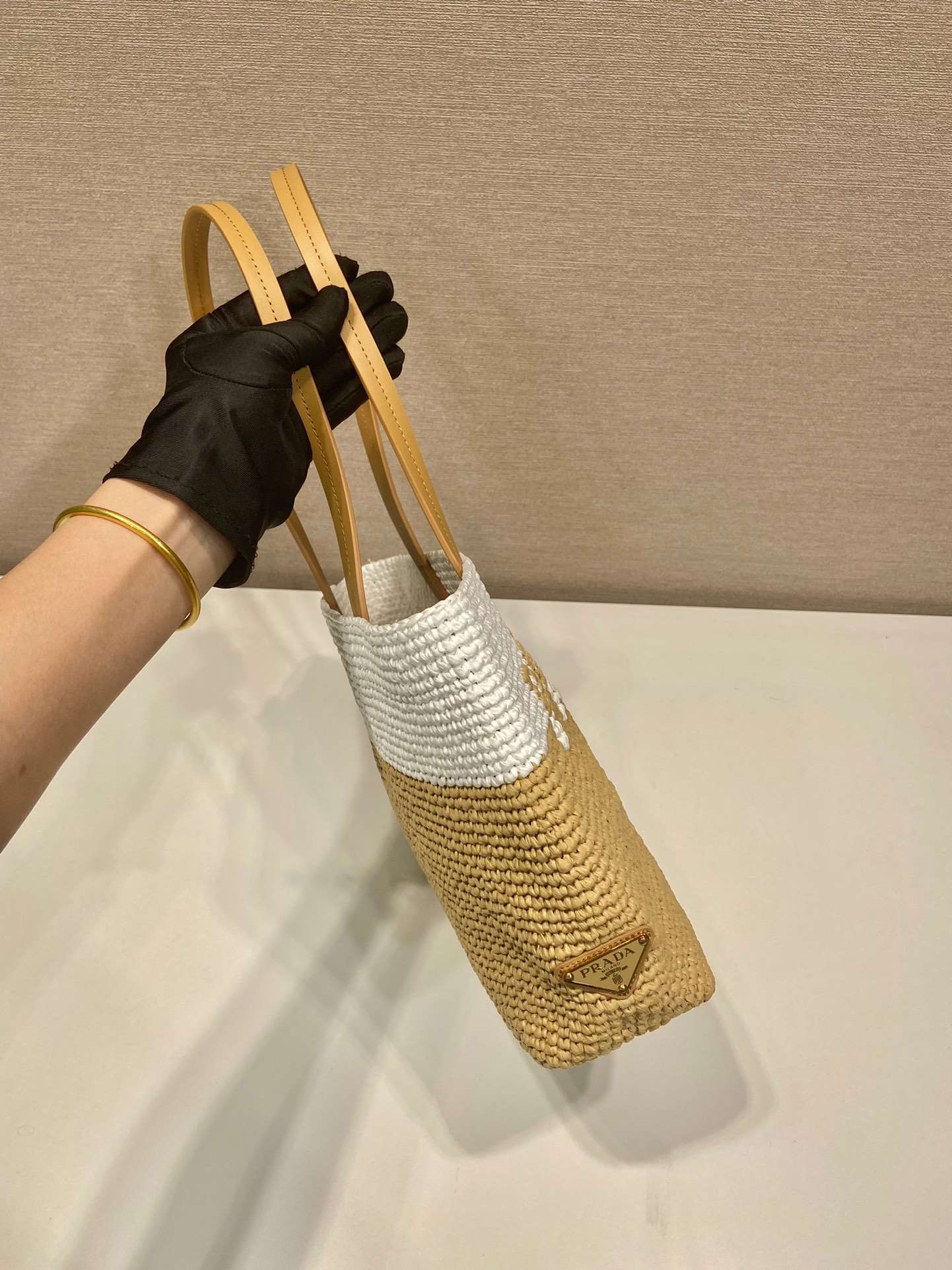 Pra*a Raffia Tote Bag Beige For Women 9.1in/23cm