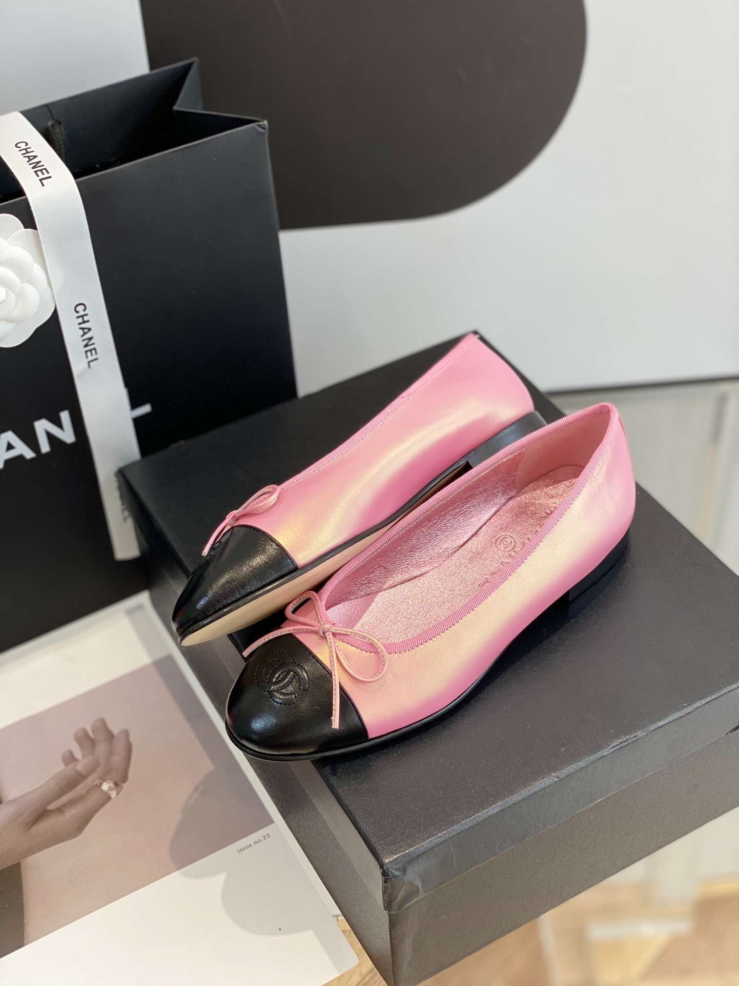 Ch**el Ballet Flats Pink Gold For Women