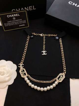 Ch**el Pearl Necklace Gold For Women