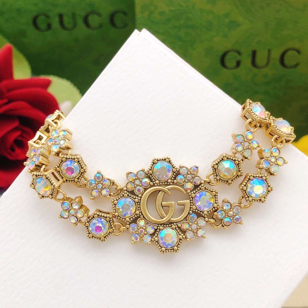 Gvc*1 Rhinestone Flower Bracelet Gold For Women