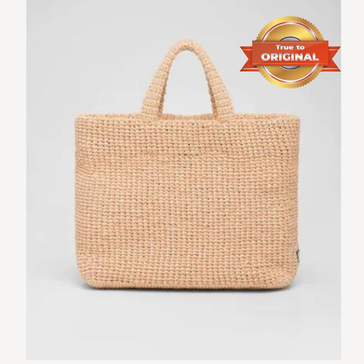 [True-to-ORIGINAL] Pra*a Crochet Tote Bag Beige For Women‎ 15.7in/40cm 1BG392_2A2T_F0018_V_OOL