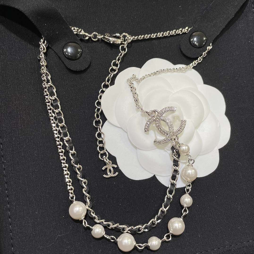 Ch**el CC Double Layer Necklace White For Women