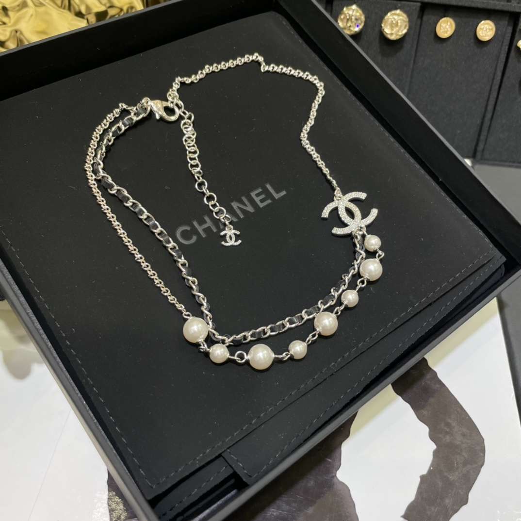 Ch**el CC Double Layer Necklace White For Women