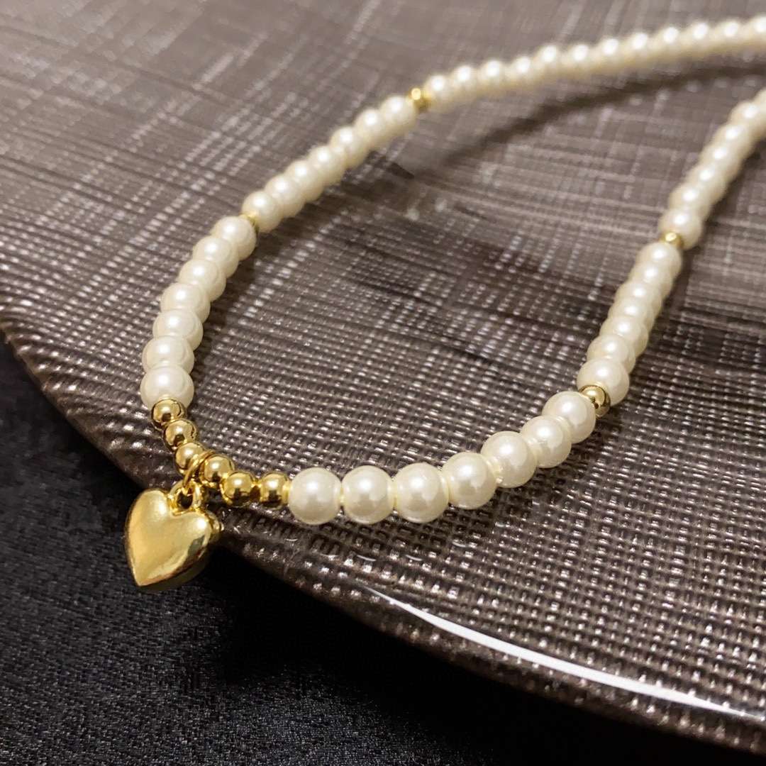 Ch**el Heart Pearl Necklace White For Women