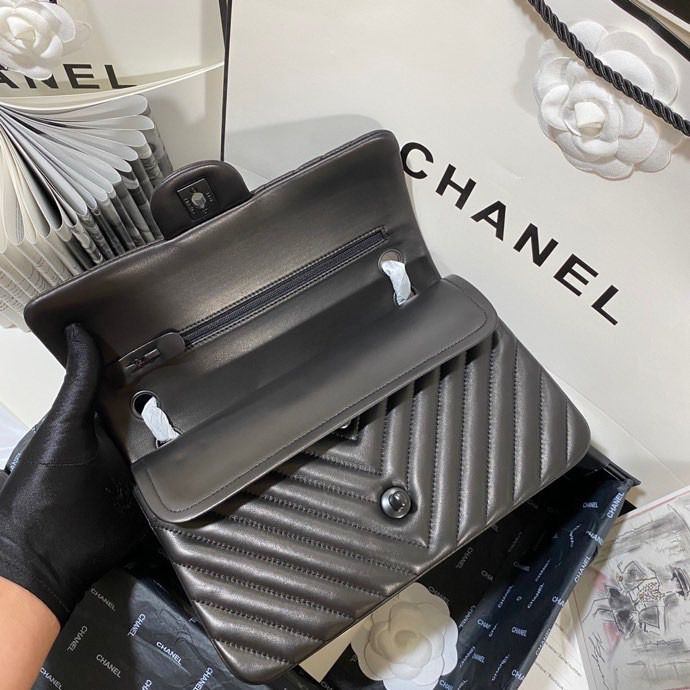 Ch**el Chevron Classic Handbag Black For Women 10.2in/26cm