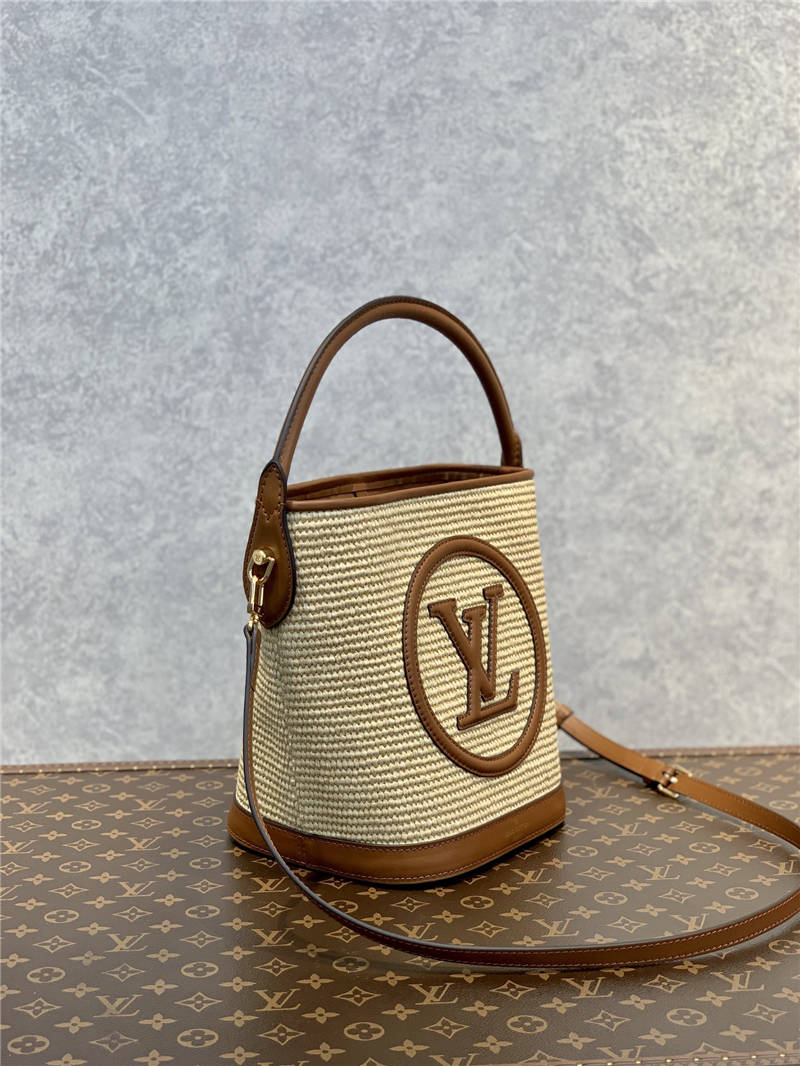 L0vis Vvtt0n Petit Bucket Raffia Beige For Women ‎9.4in/24cm