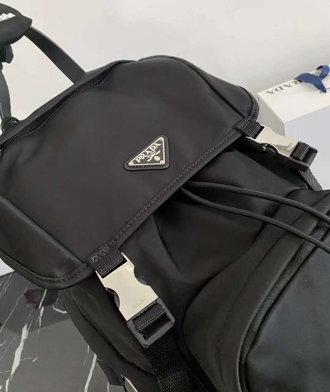 Pra*a Re-Nylon And Saffiano Backpack Black For Men 45cm / 17.7in 2VZ135_2DMG_F0002_V_HOL