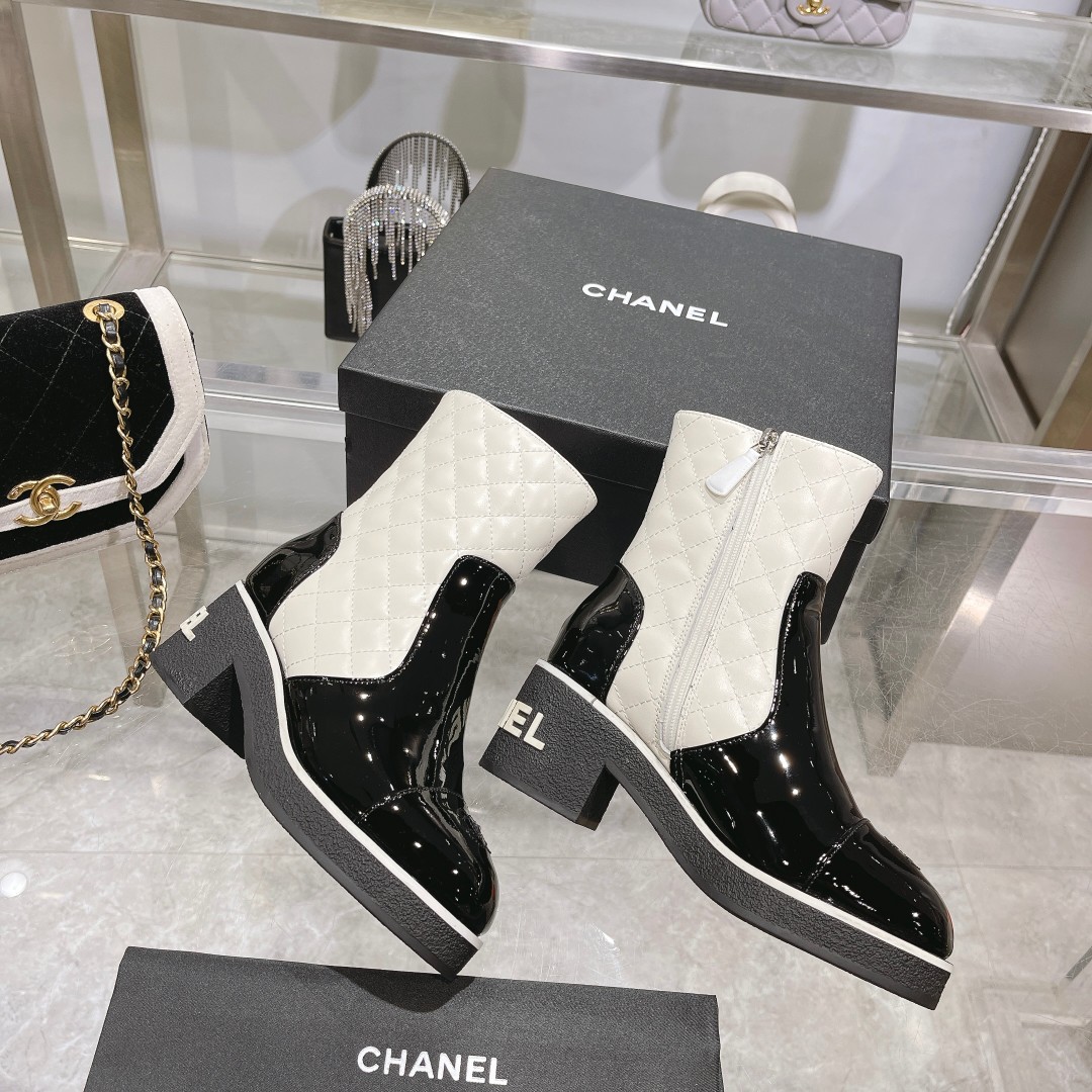 Ch**el Short Boots Black/White For Women