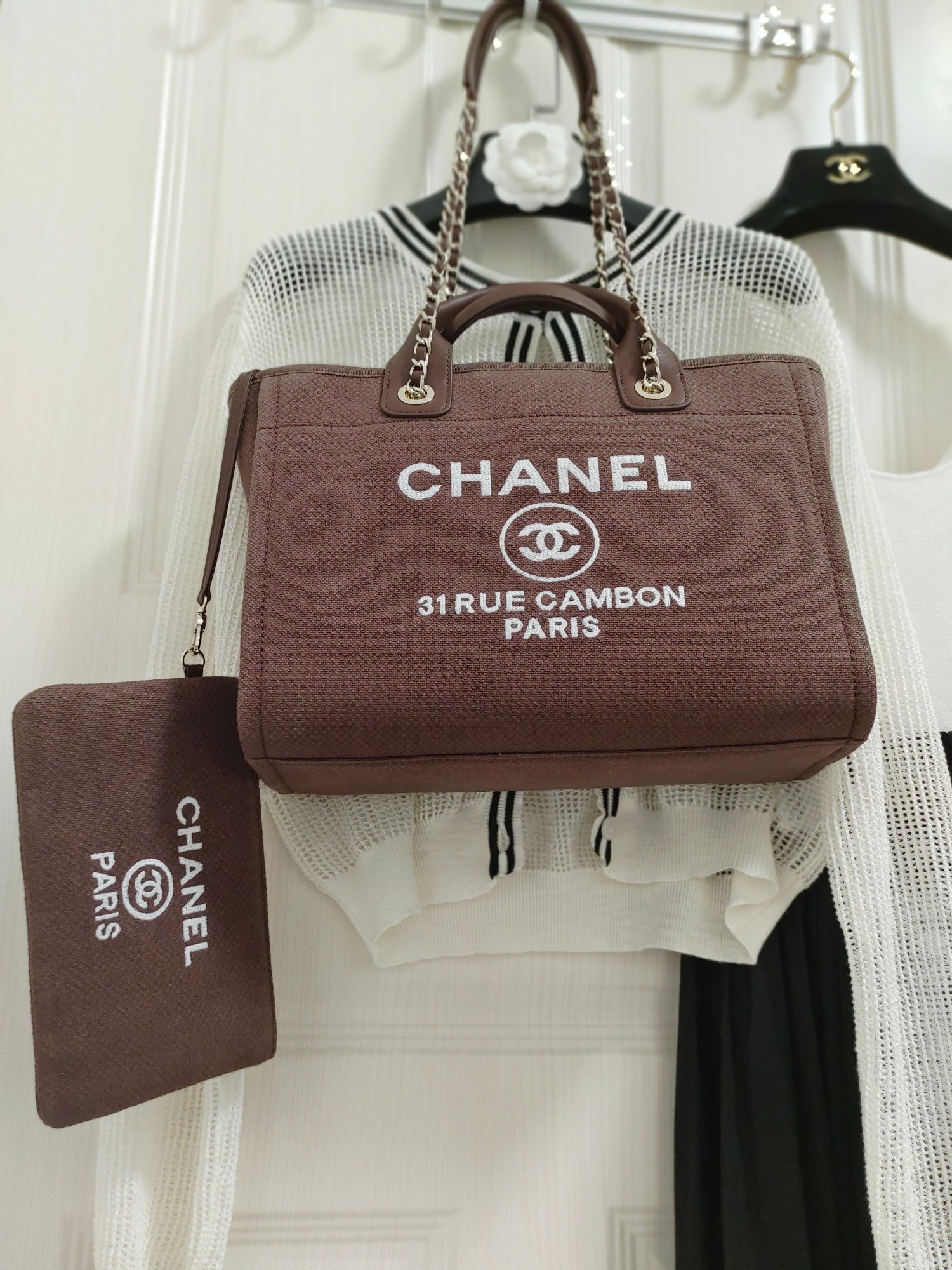 Ch**el Deauville Tote Bag Pouch Burgundy For Women 34cm / 13.39in