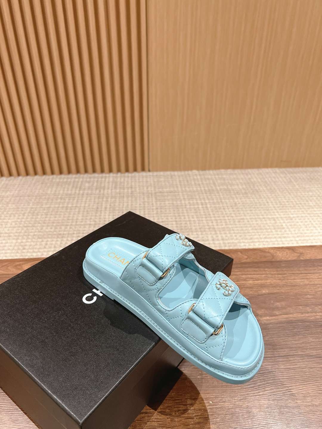 Ch**el Sandals With Ch**el Logo Light Blue For Women