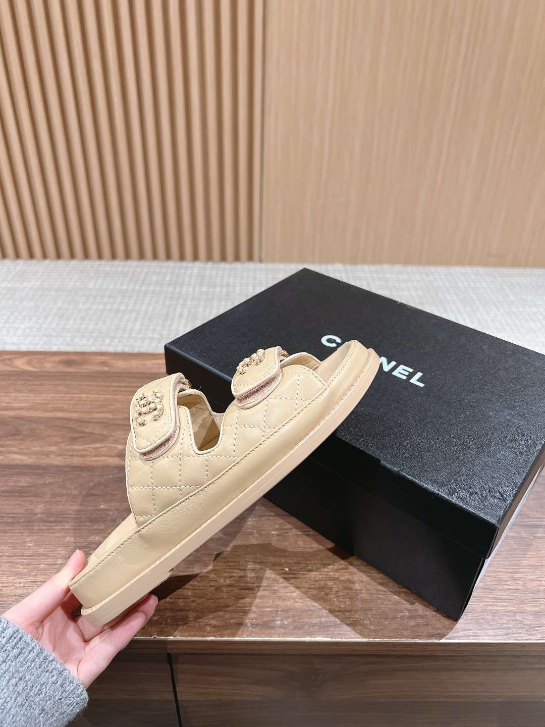 Ch**el Sandals With Ch**el Logo Beige For Women