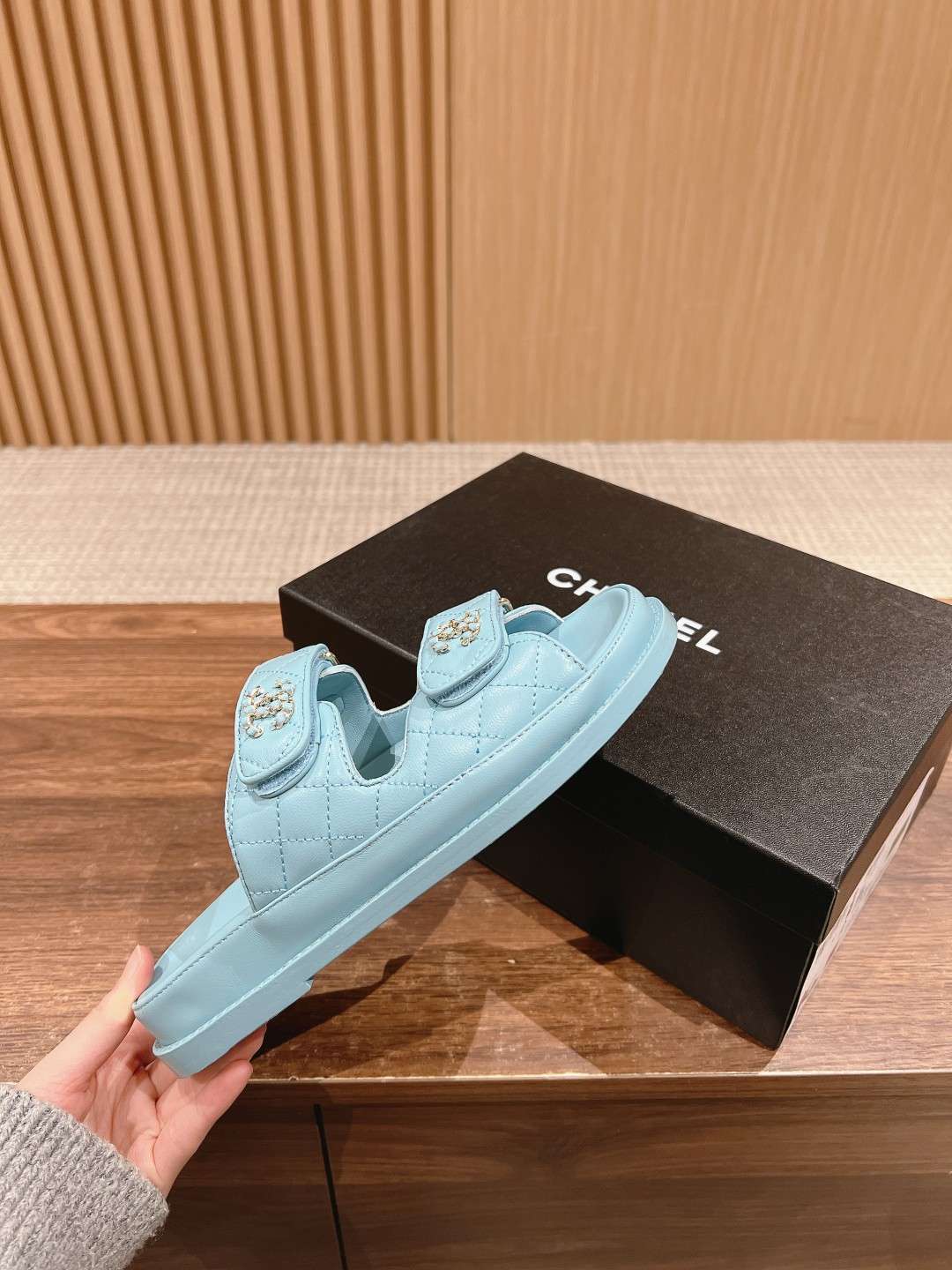 Ch**el Sandals With Ch**el Logo Light Blue For Women