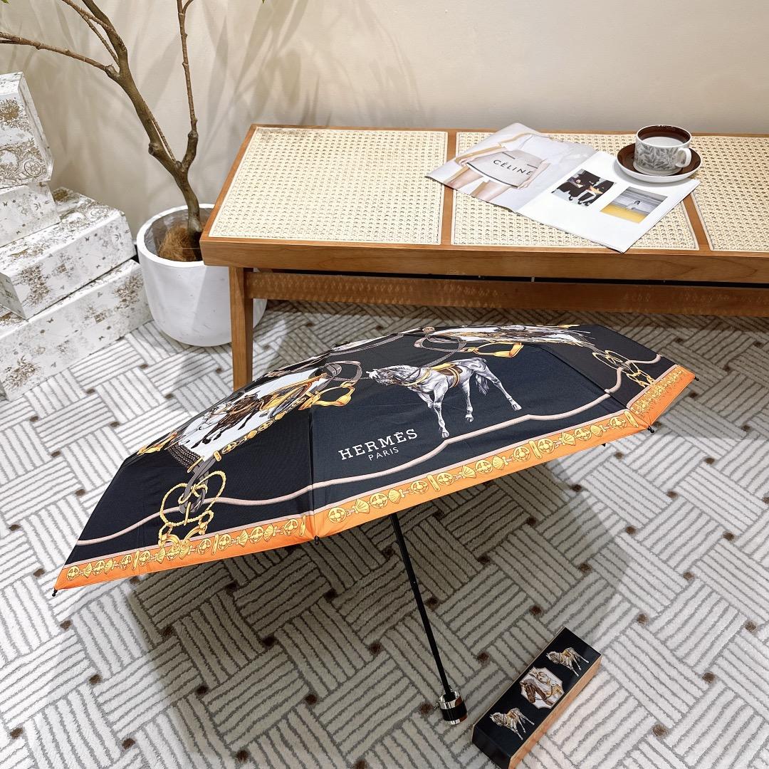 H**me5 Long Umbrella With Horse Motif Black