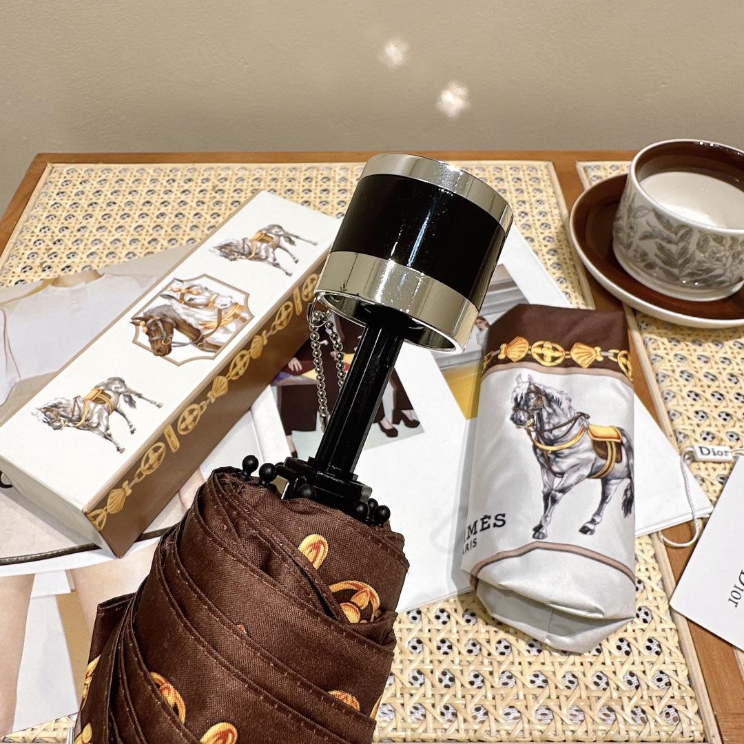 H**me5 Long Umbrella With Horse Motif White