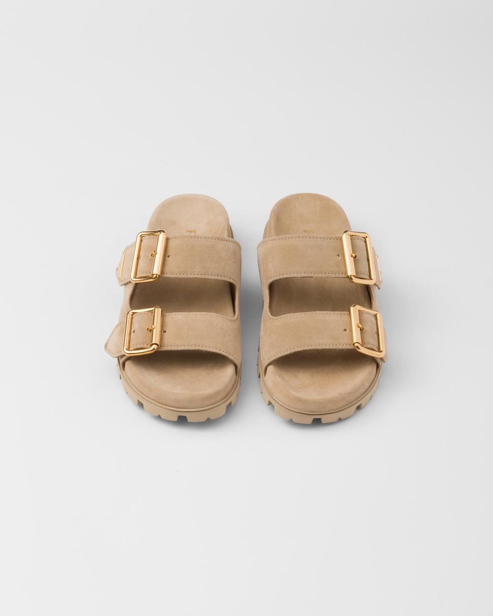 Pra*a Suede Strap Slides Beige For Women 1XX692_054_F0379_F_020