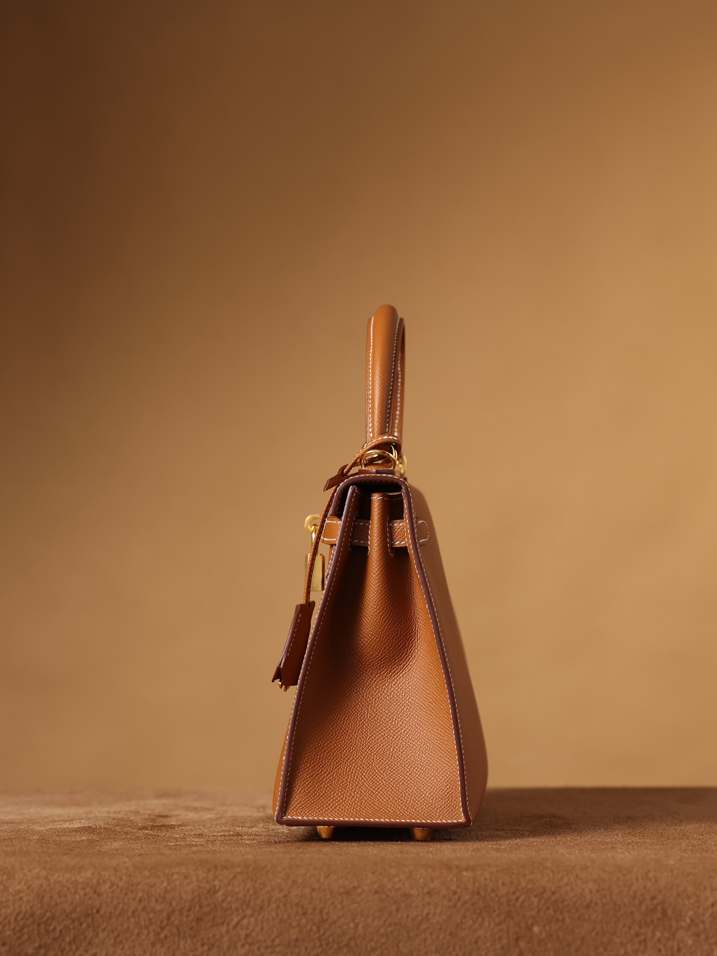 H**me5 Kelly Epsom Gold Tone Lock Bag Brown For Women 9,8in/25cm