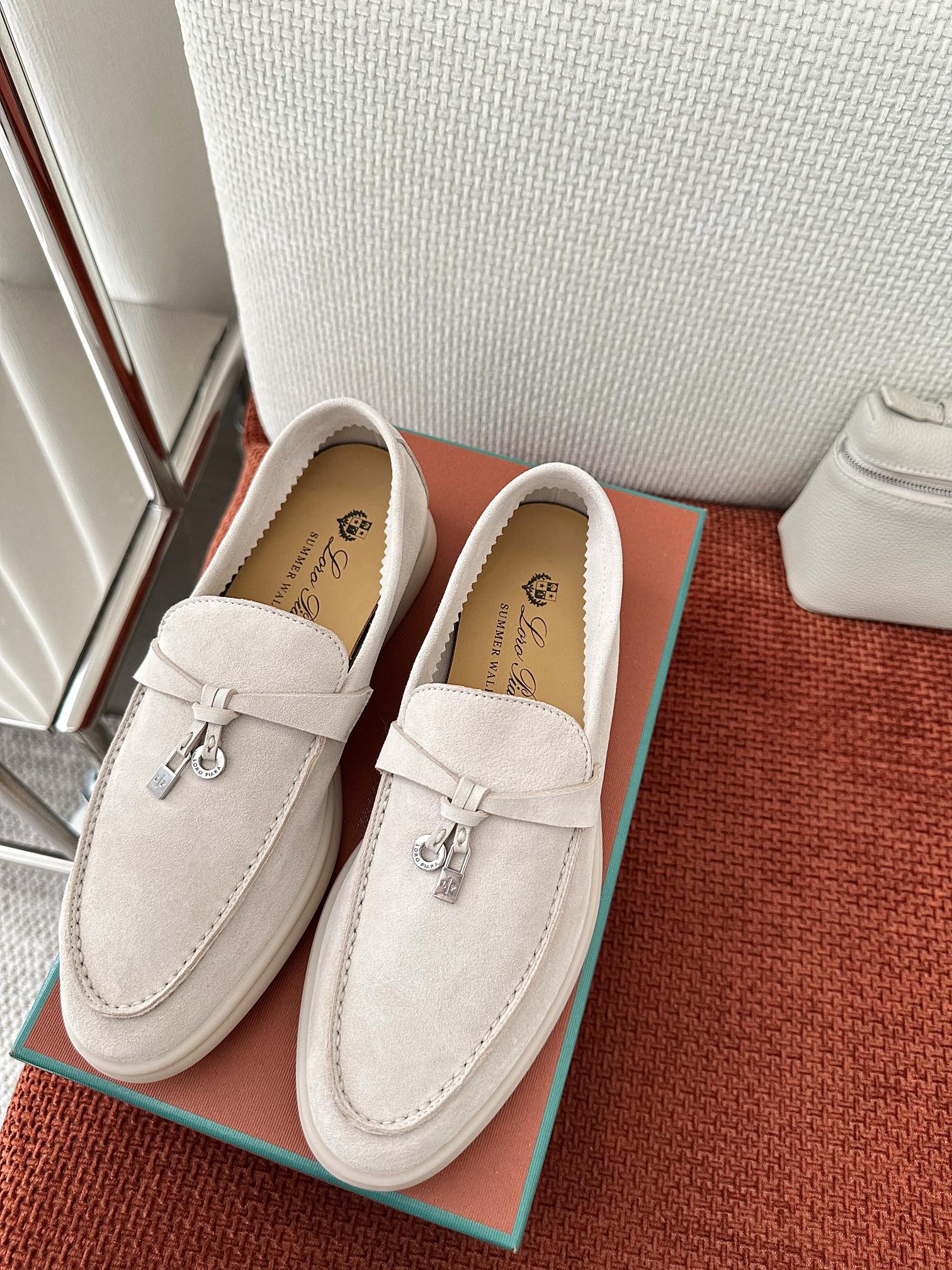 L0r0 P1ana Summer Charms Walk Loafers Powder Pearl For Women – FAE5444 A760