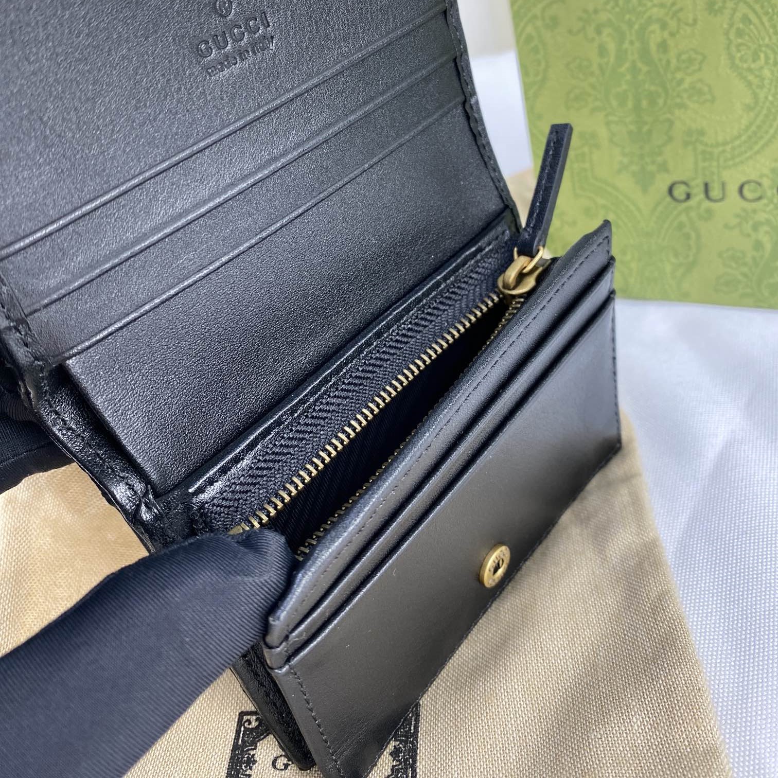 Gvc*1 GG Marmont Card Case Wallet Black For Women 4.5in/11cm 466492 DTD1T 1000