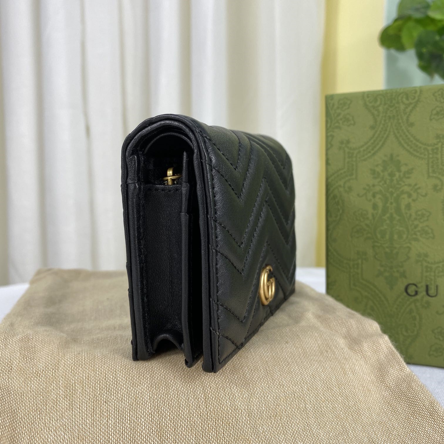 Gvc*1 GG Marmont Card Case Wallet Black For Women 4.5in/11cm 466492 DTD1T 1000