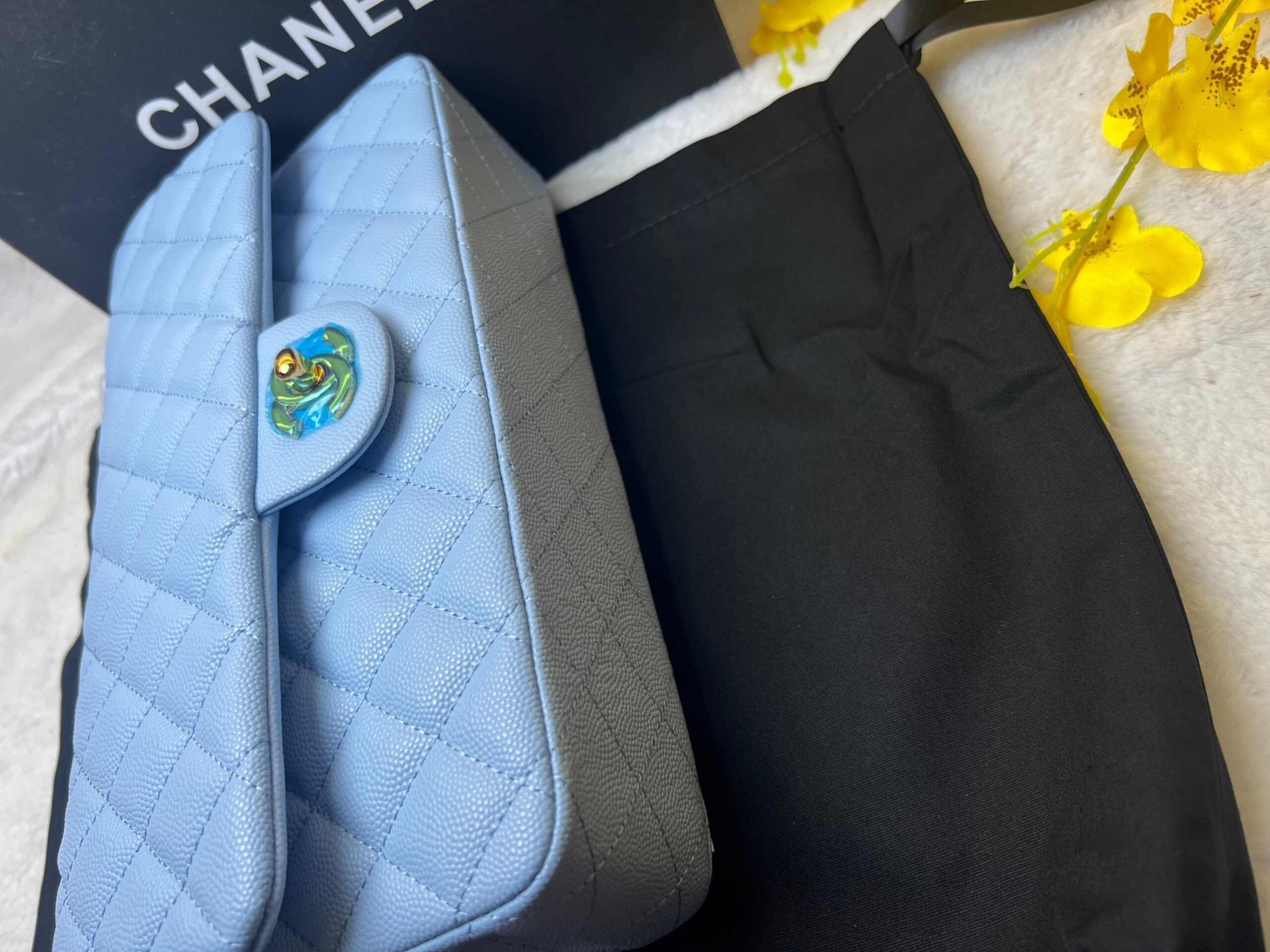 [True-to-ORIGINAL] Ch**el Classic Double Flap Bag Light Blue For Women 25cm/10in