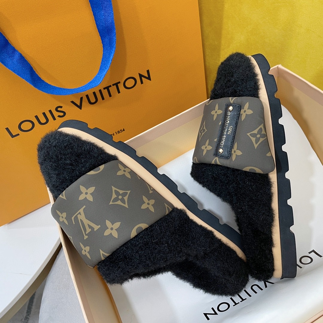 L0vis Vvtt0n Slipper Pillow Flat Comfort Mule Black For Women