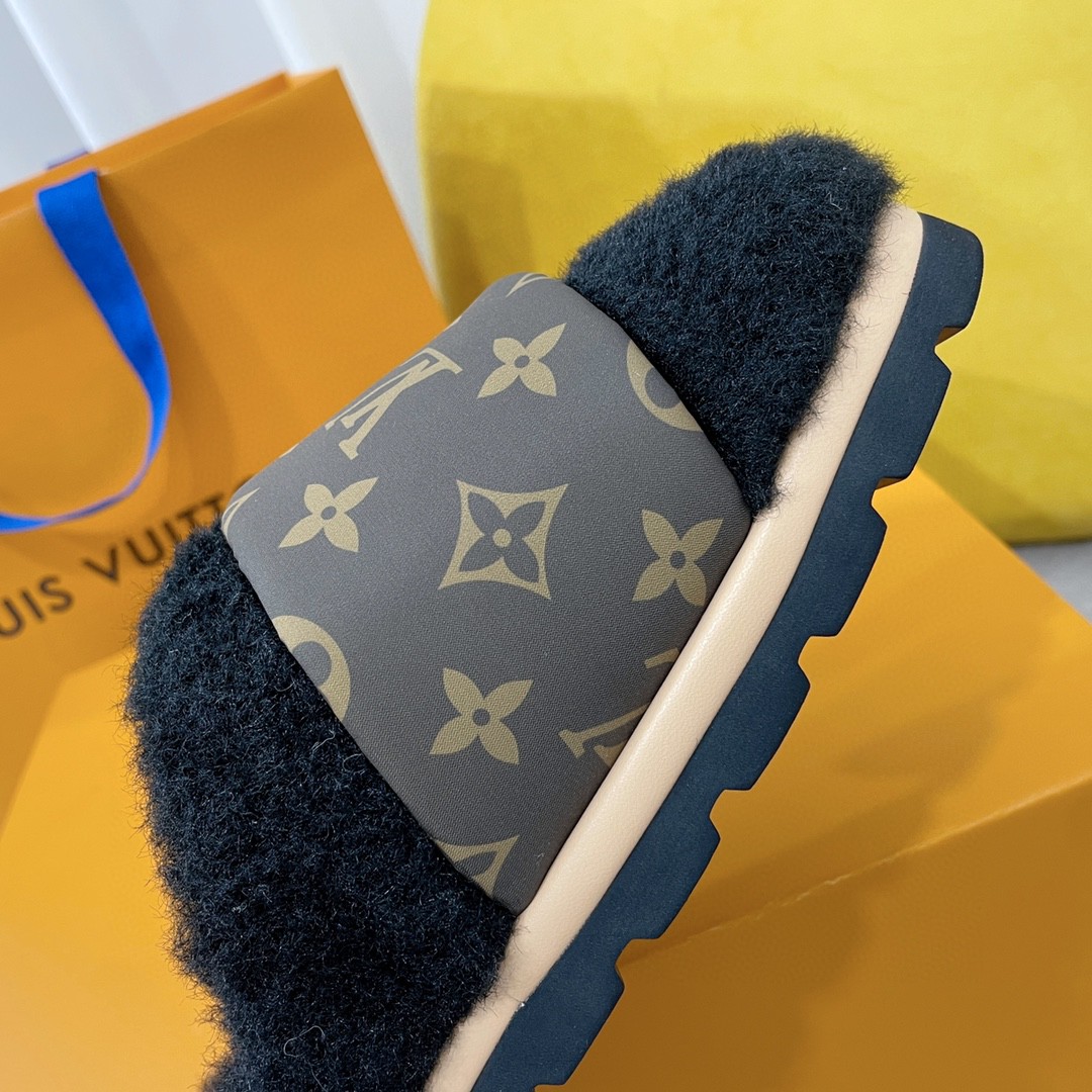 L0vis Vvtt0n Slipper Pillow Flat Comfort Mule Black For Women