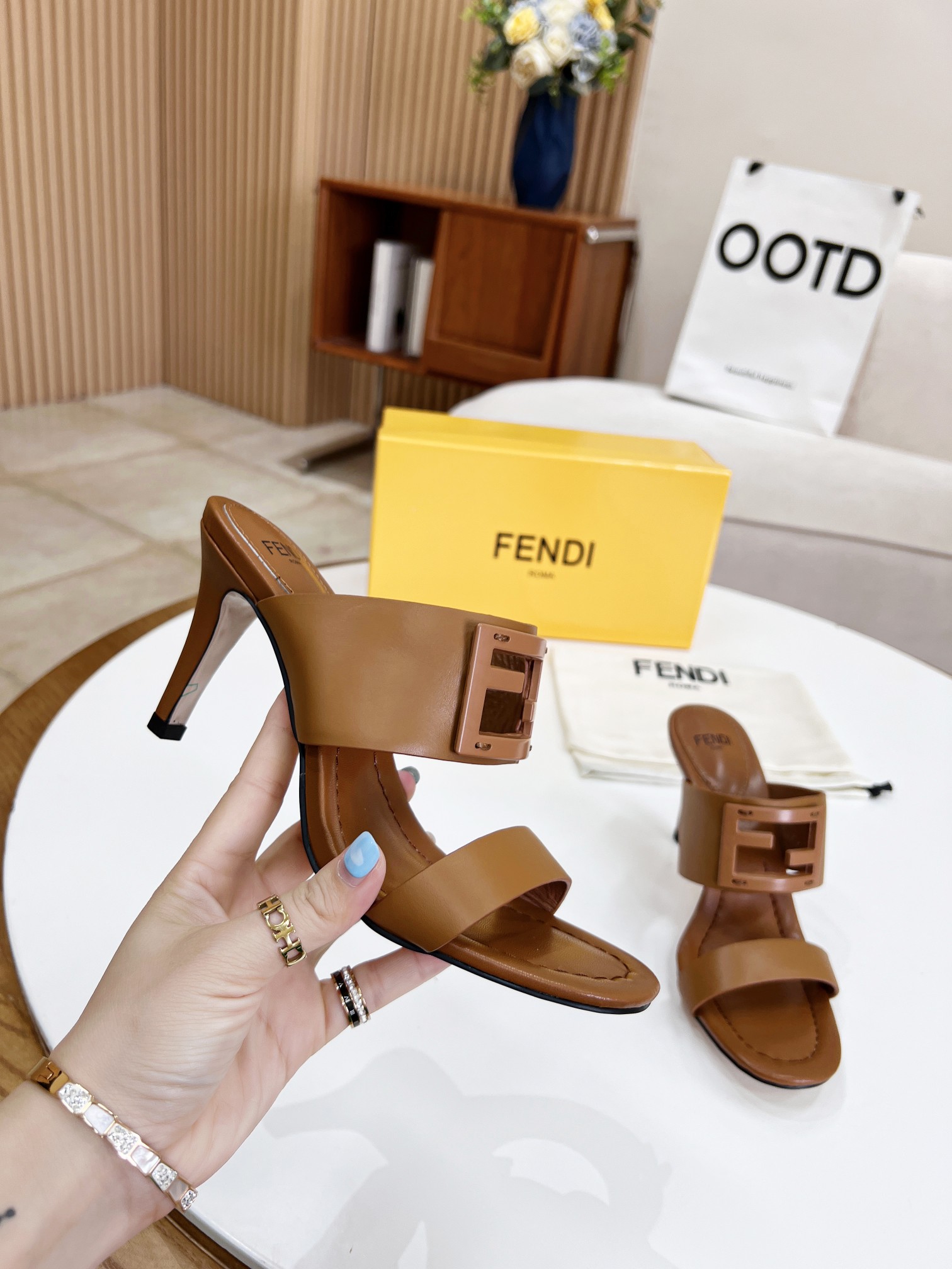 F**di Baguette Brown Heels For Women