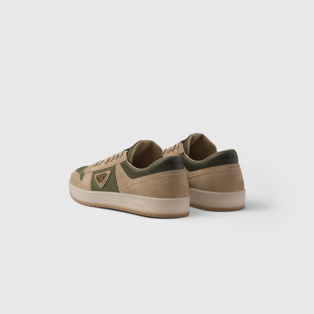 Pra*a Downtown Delavé Suede And Re-Nylon Sneakers Ecru/Military For Men 2EE364_3KUY_F03TK_F_D002