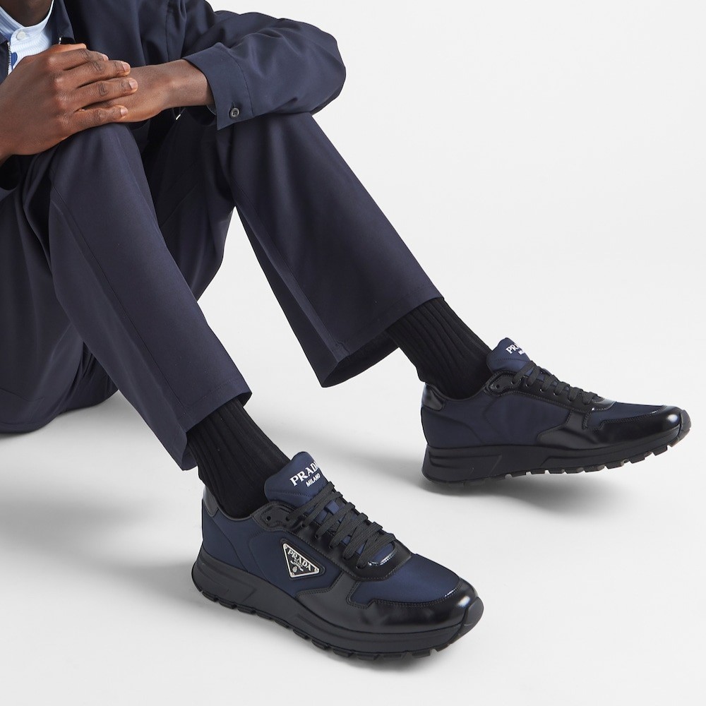 Pra*a Prax 01 Re-Nylon And Brushed Leather Sneakers Blue/Black For Men 2EE369_3LF5_F0713_F_G000