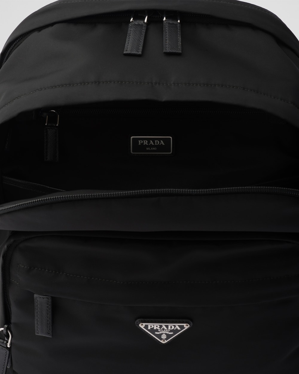 Pra*a Re-Nylon And Saffiano Leather Backpack Black For Men 12.2in/31cm 2VZ048_2DMG_F0002_V_OOO