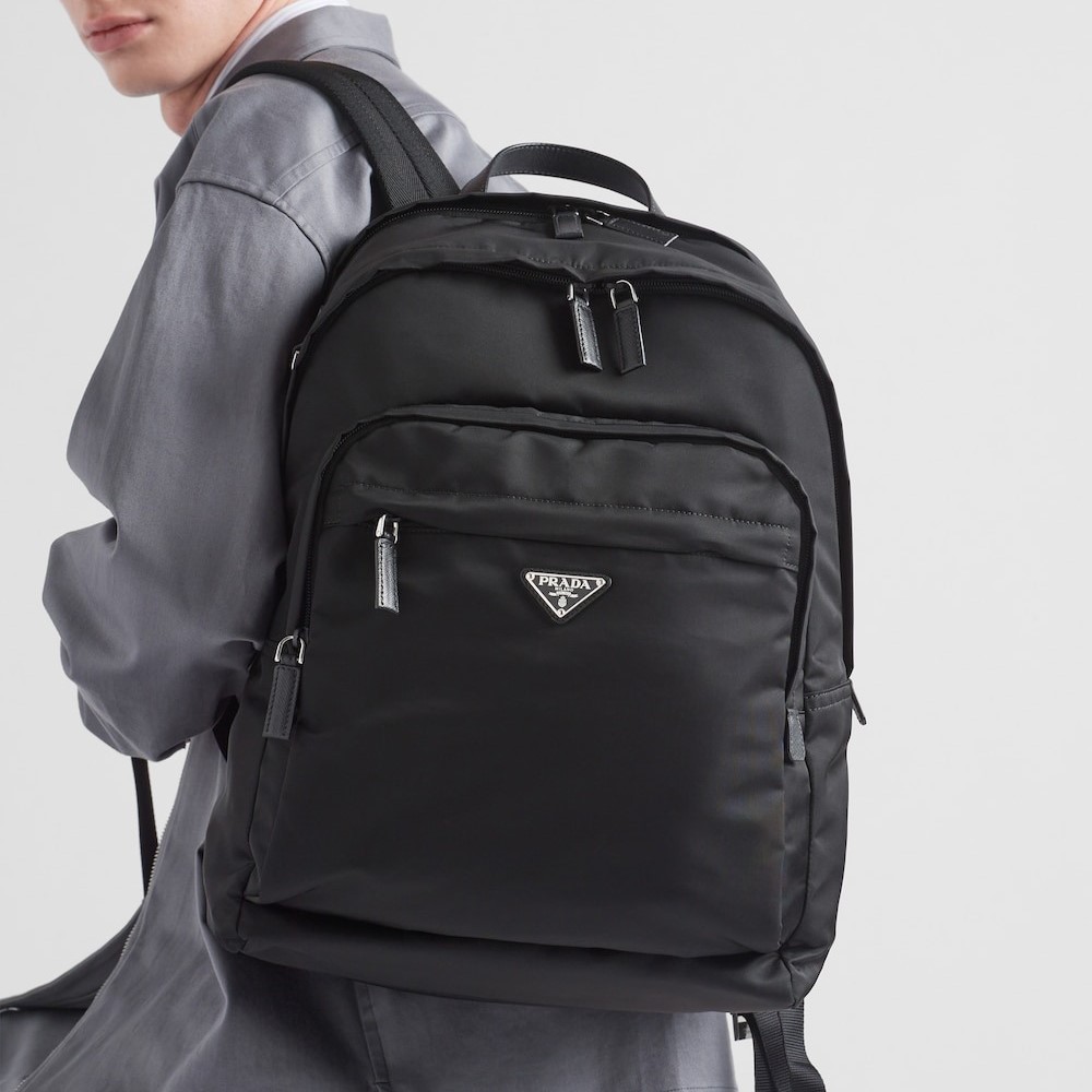 Pra*a Re-Nylon And Saffiano Leather Backpack Black For Men 12.2in/31cm 2VZ048_2DMG_F0002_V_OOO