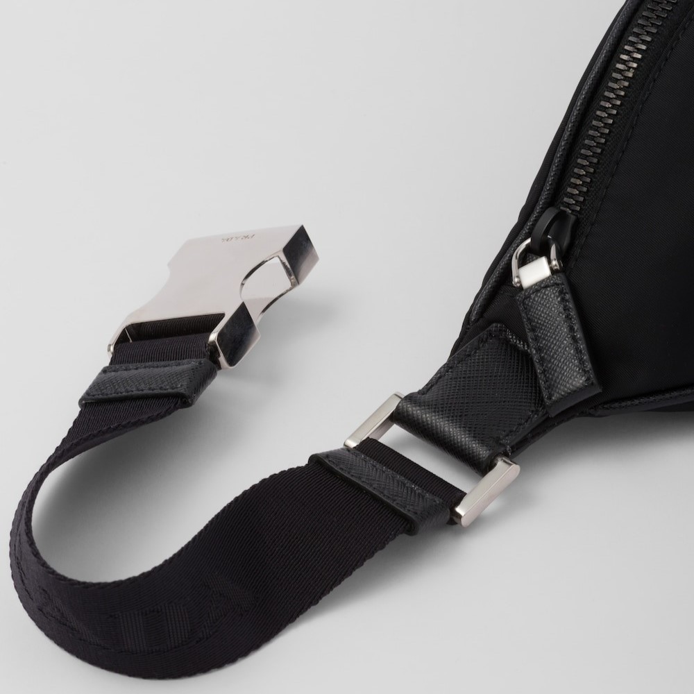 Pra*a Re-Nylon And Saffiano Leather Belt Bag Black For Men 7.9in/20cm 2VL033_2DMH_F0002_V_OOM
