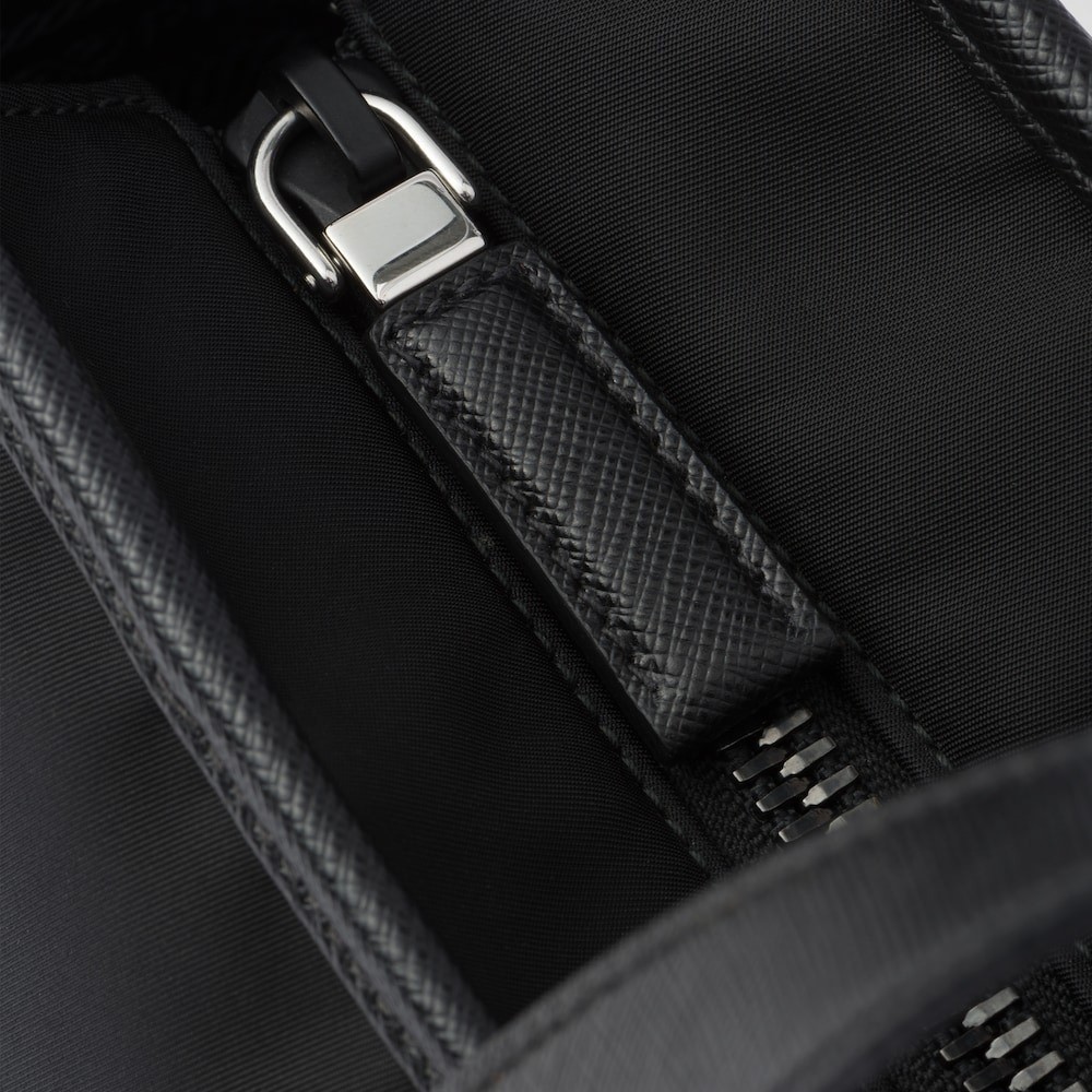 Pra*a Re-Nylon And Saffiano Leather Tote Bag Black For Men 14.2in/36cm 2VG064_2DMH_F0002_V_XOO