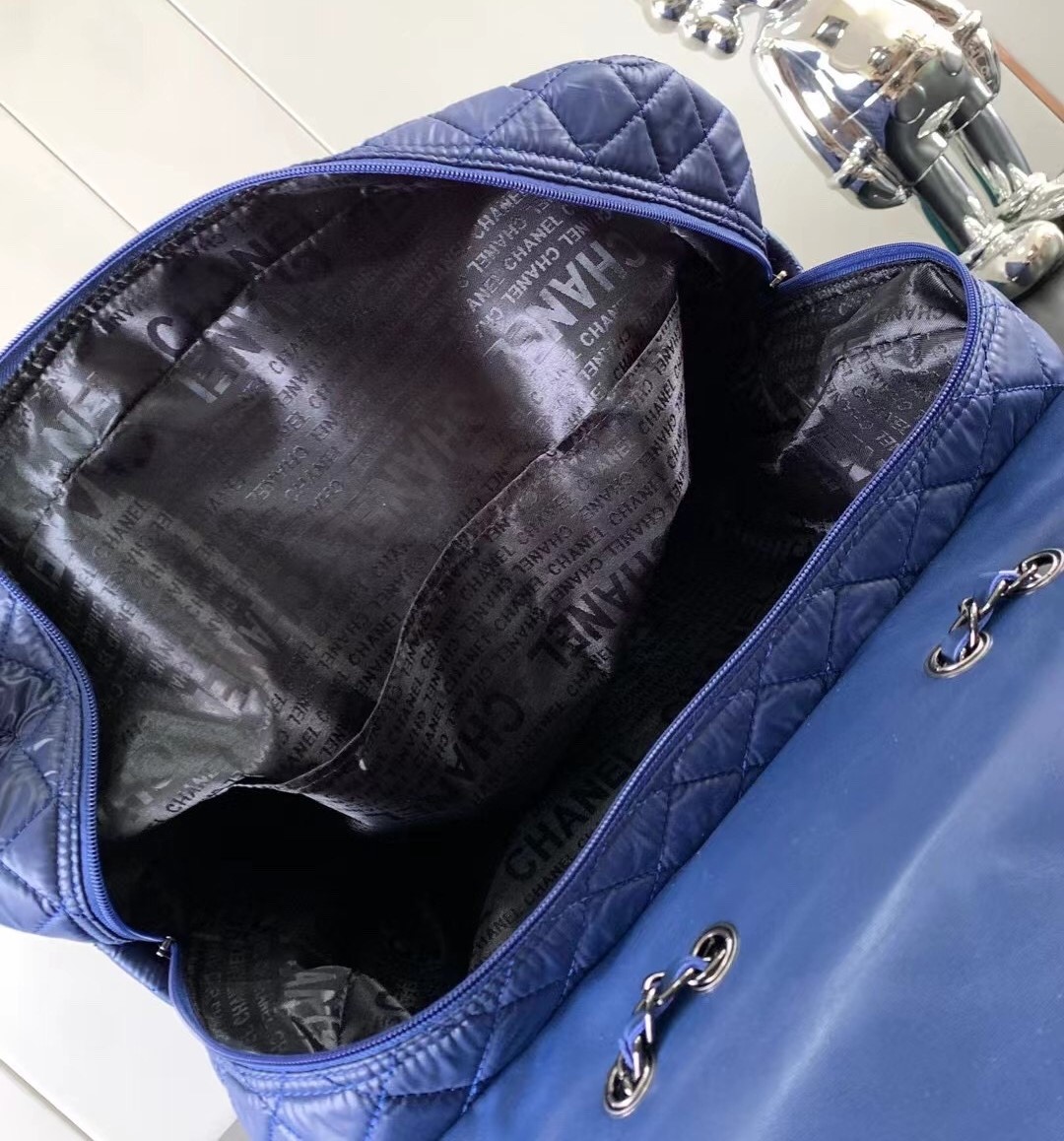 Ch**el Classic Quilted Suitcase Blue 17.7in/45cm