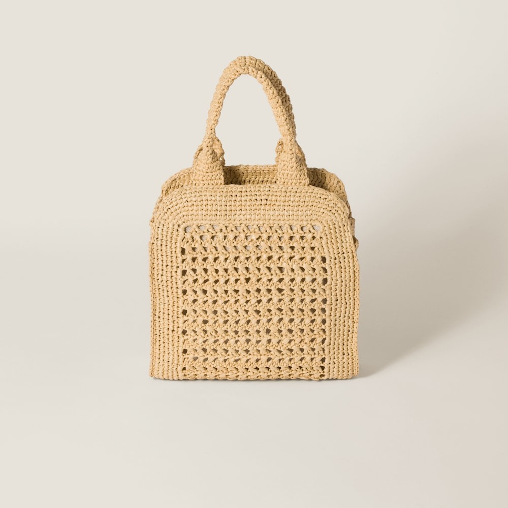 Miu Miu Raffia-Effect Woven Tote Bag Beige For Women 22.5cm/8.9in – 5BA283_ADO1_F0A5T_V_OOO