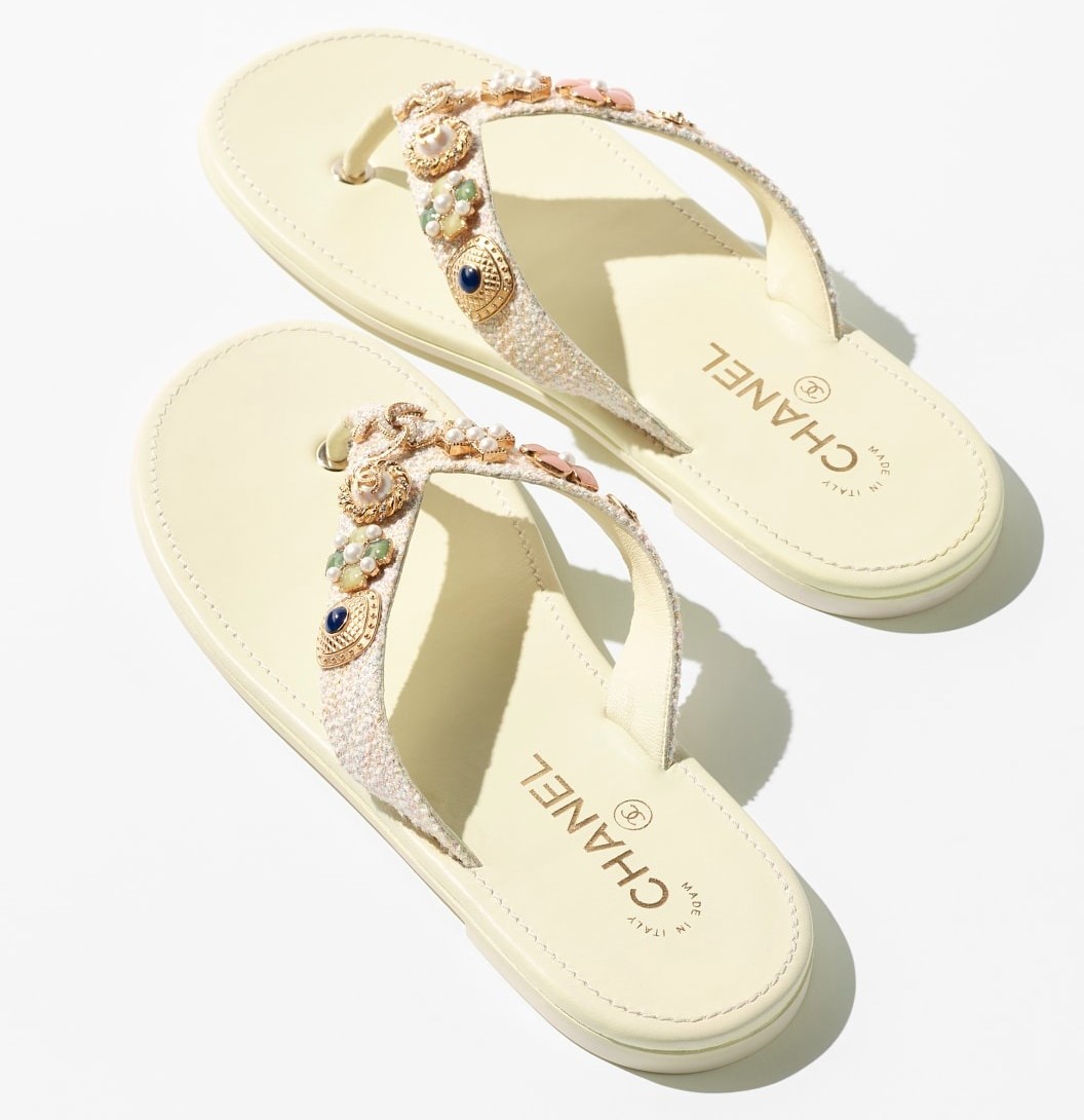 Ch**el Tweed Thongs Light Yellow For Women G46304-B19715-NAEPP