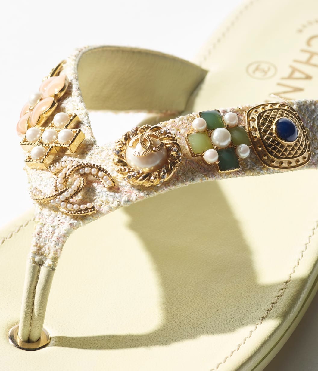 Ch**el Tweed Thongs Light Yellow For Women G46304-B19715-NAEPP