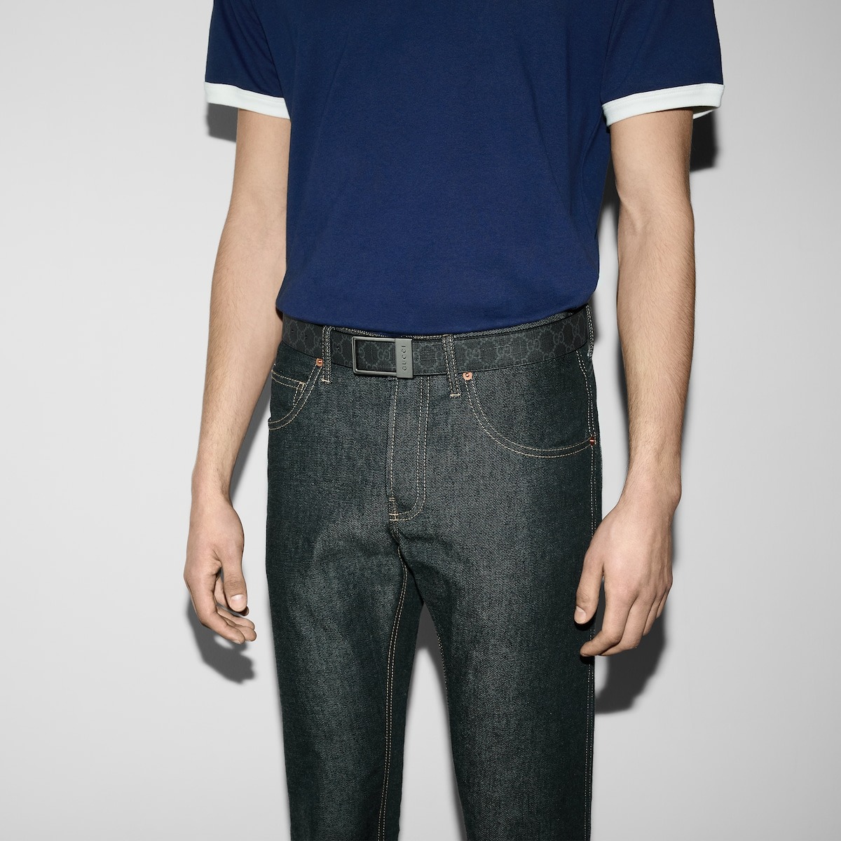 Gvc*1 GG Belt 35mm With Rectangular Buckle Black For Men 722370 KGD0N 1000