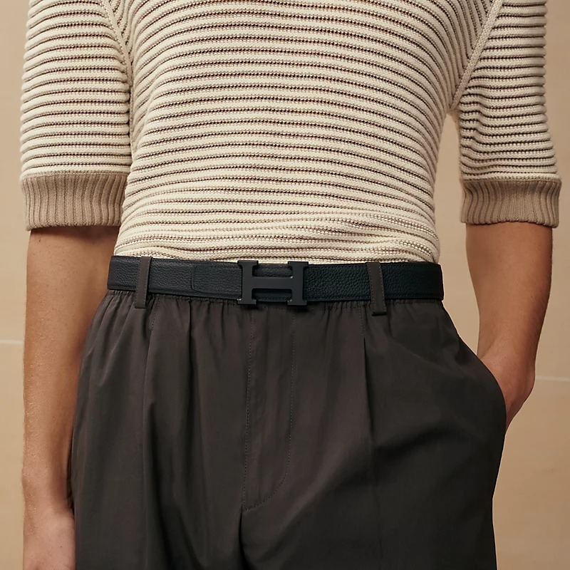 H**me5 H Belt Buckle And Reversible Leather Strap 32 mm Noir/Bleu Nuit H080029CY89