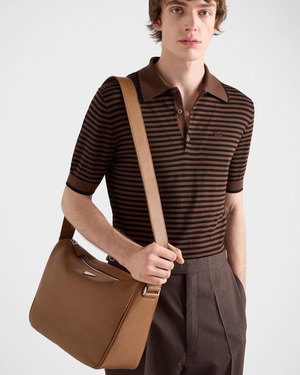 Pra*a Leather Shoulder Bag Cognac For Men 30cm/12in – 2VH182_2BBE_F0046_V_DOF