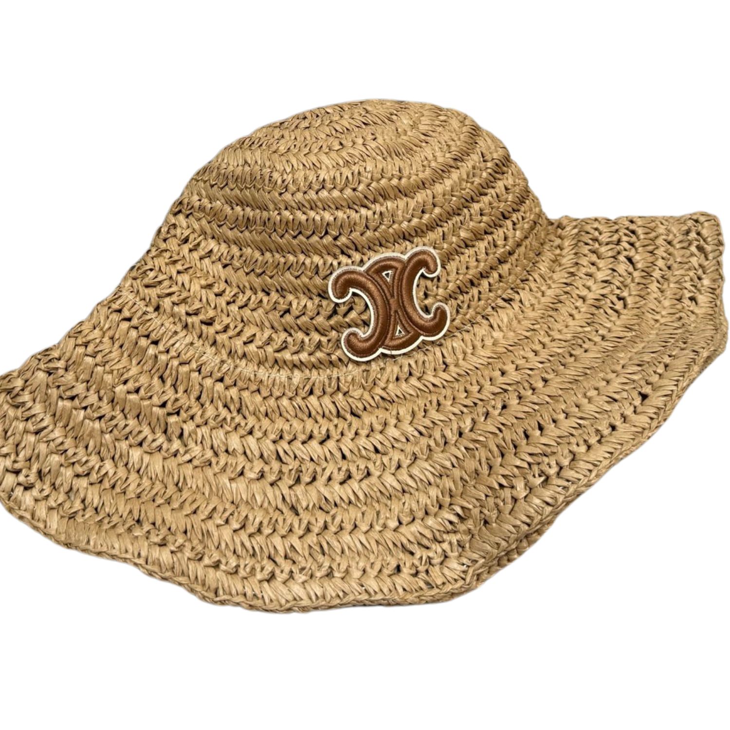 Ce1i*e Wide Brim Straw Hat Raffia Brown For Women 57cm/22.4in