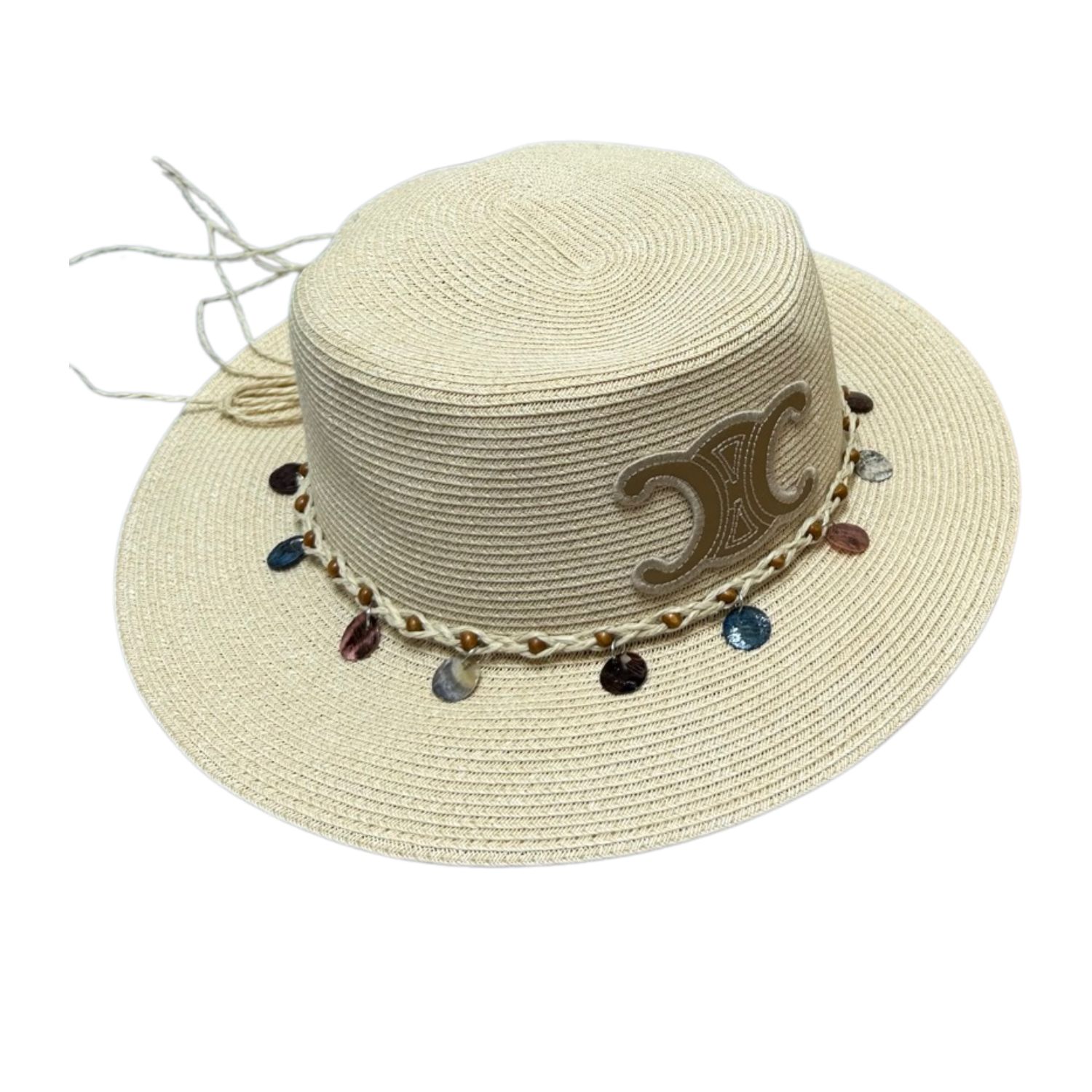 Ce1i*e Wide Brim Straw Hat Raffia Light Beige For Women 57cm/22.4in